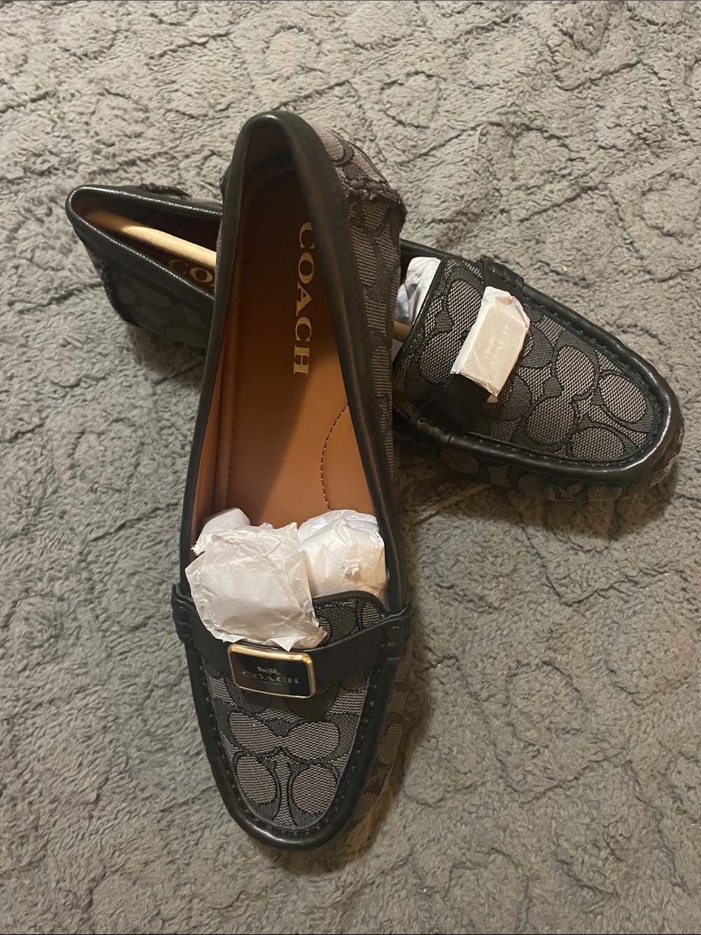 Coach Black and Gray Signature Mona Jacquard Driving Loafers - Picture 2 of 7